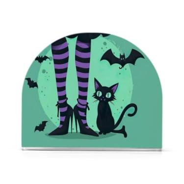 Imagem de JUZIHAI Porta-guardanapos de gato de Halloween para mesa dispensador de guardanapo de acrílico para mesa suporte de lenços independente para cozinha sala de jantar bar festa decoração de casa