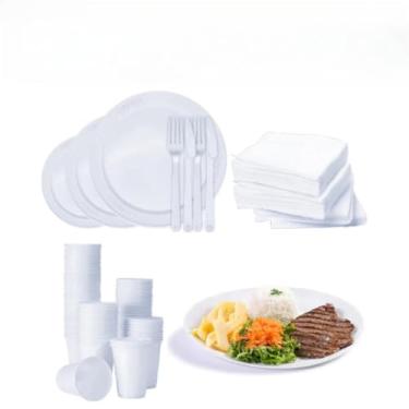 Imagem de Kit Churrasco e Feijoada 100 Itens – 50 Pratos Isopor 23cm + 50 Garfos Descartáveis, Ideal para Refeições e Festas(350 ITENS)