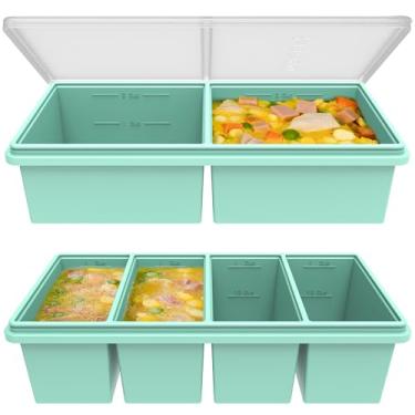 Imagem de 2 bandejas de silicone para freezer e 1 xícara com tampas, moldes de silicone para congelador de sopa, prepare refeições facilmente porcionadas, ótimo para armazenar sopas, lasanha, sobras, molhos e