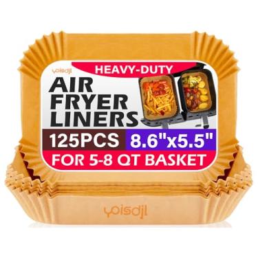 Imagem de Forros de fritadeira de ar descartáveis, forros de fritadeira a ar, 125 peças, retangulares, 21 x 14 cm, papel pergaminho para Ninja DZ201 DZ401, forros de airfryer antiaderentes e à prova de óleo