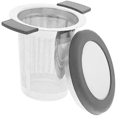 Imagem de Infusor de cha, cesta inoxidavel, filtro, alca de silicone, praticidade, seguro, portatil, verde claro
