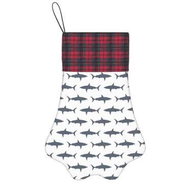 Imagem de SKKNT Meias de Natal com estampa de peixe e tubarão, animais de estimação, decoração de Natal, cães, gatos, árvores, doces, presente, conveniente