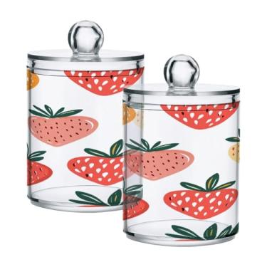 Imagem de Qilmy Suporte para rabiscos de morango e coração, pacote com 2, frascos de boticário de 400 ml, vasilha organizadora de banheiro para cotonetes, bolas de algodão, almofadas de maquiagem, fio dental