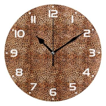 Imagem de JUZIHAI Relógio de parede leopardo silencioso, sem tique-taque, relógios de parede redondos operados por bateria, fácil de ler, relógio decorativo de parede para casa, cozinha, sala de estar, quarto