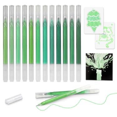 Imagem de CAISEXILE Conjunto de 12 canetas de gel com glitter verde, ponta fina de 1,0 mm para papel preto e papel branco, canetas de grande capacidade para diário, livros de colorir para adultos, desenho