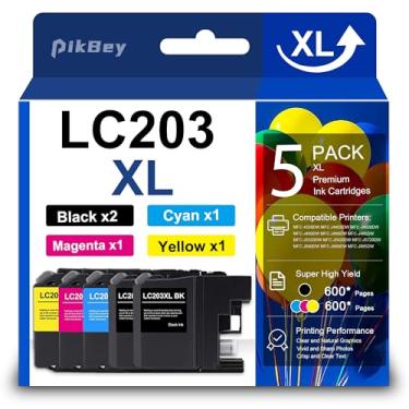Imagem de PikBey LC203 LC203XL Cartuchos de tinta de alto rendimento de substituição para Brother LC203 XL LC201 cartuchos de tinta funcionam com MFC-J460DW MFC-J885DW MFC-J480DW MFC-J485DW (pacote com 5, 2BK