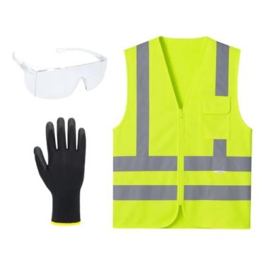 Imagem de Kit Epi Colete Refletivo Com Luva de Proteção e Óculos de Segurança Para Entregador Obras e Uso Profissional XXG Amarelo (Amarelo, G)