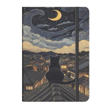 Imagem de Caderno GATO CAPA DURA CRIATIVA – Criativo 160 Páginas Anotações Bullet Journal - 21x14, Ideal para Anotações e Bullet Journal(GATO TELHADO FASES DA LUA,COM pauta (para Escrever))
