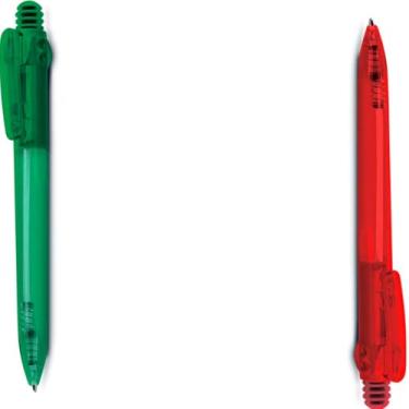 Imagem de Caneta Esferográfica Retrátil com Grip Antiderrapante, Escrita Azul, Plástico Translúcido, 10 Unidades, Design Executivo, Corpo Cilíndrico, para Escritório (Verde e Vermelho)