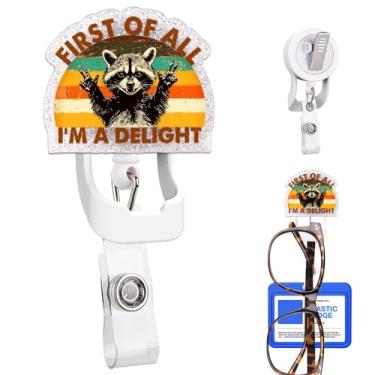 Imagem de Carretel de crachá engraçado encantado guaxinim retrátil com clipe jacaré para óculos ID 61 cm cordão sorridente animal para escritório enfermeira