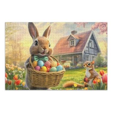 Imagem de Quebra-cabeça adulto de coelho primavera ovos coloridos jardim 500 peças cenário arte floral natureza quebra-cabeça elefante branco, 51 x 35 centímetros