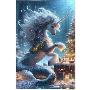 Imagem de Quebra-cabeça de Natal de cavalo de unicórnio personalizado 1000 peças para adultos presentes de festa elefante branco exclusivo divertido brinquedo artístico pintura de brinquedo, 75 x 50 cm