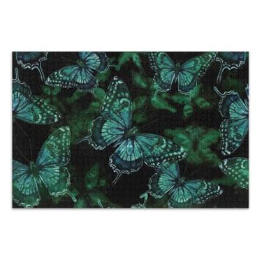 Imagem de Quebra-cabeça preto borboletas verde-escuro para adultos 500 peças arte colorida animal personalizado colorido família elefante branco presentes, 51 x 35 centímetros