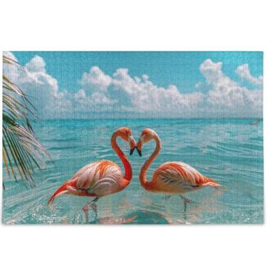 Imagem de Flamingos Ocean Beach Adultos Quebra-cabeça 500 peças divertido bobo divertido para adultos arte de decoração de casa personalizada, 52 cm x 37,8 cm