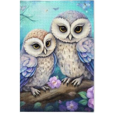 Imagem de Corujas quebra-cabeça floral personalizado 1000 peças adultos elefantes brancos presentes quebra-cabeça único divertido brinquedo adulto pintura animal decoração, 75 cm x 50 cm