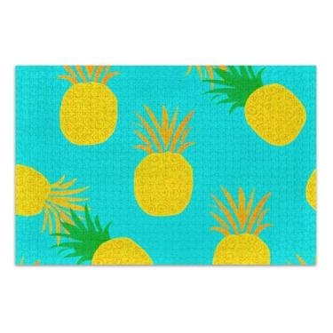 Imagem de Quebra-cabeça para adultos, 500 peças, elefante branco, quebra-cabeça legal para adultos, arte animal, estilizado, abacaxis amarelos, azul-petróleo, 51 x 35 cm