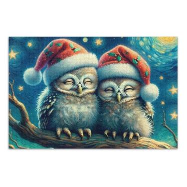 Imagem de Corujas fofas casal noite estrelada quebra-cabeça 1000 peças para adultos animal flor arte personalizado rígido grande quebra-cabeça engraçado presentes de jogo de quebra-cabeça, 75 x 40 centímetros