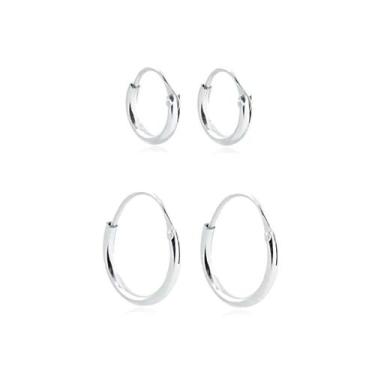 Imagem de Promoção 2 Brinco Fem. Argola Prata Maciça 925 15mm 8 Mm - Lojas La&Ny