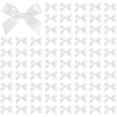 Imagem de 100 peças de mini laços - laço de cetim pequeno de 4 cm para artesanato, embrulho de presente, scrapbook de costura - decoração de caixa de presente de lembrancinhas de festa de casamento (branco)