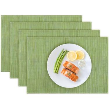 Imagem de Jogo americano conjunto de 4 tapetes de vinil/plástico para mesa de cozinha interna/externa, 30 x 45 cm, tapetes de mesa de jantar laváveis (verde, 4)