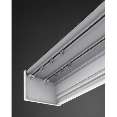 Imagem de Cortina com painel decorativo de trilhos duplos, suporte de teto ou parede, faixa e sanefa de cortina, comprimento personalizado cortina drapeada haste para janela (montagem de telha, 4,6 m (15 pés))