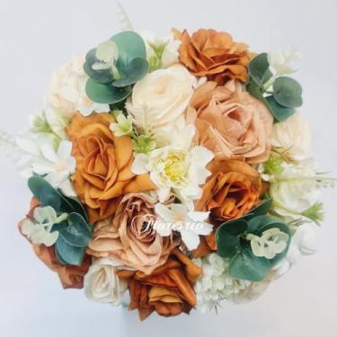 Imagem de Buquê de Noiva Artificial com Flores Coloridas para Casamento Civil ou Religioso(Terracota/Marron/Dália)