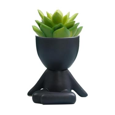Imagem de Plantador de cabeça,Pequenos Vasos de Cerâmica para Plantas de Interior com Drenagem - Lindo vaso decorativo moderno em forma humana para flor interna, planta, cacto bonsai