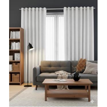 Imagem de Cortina Blackout Com Voil Xadrez 2,80m x 2,30m Blecaute 100% Quarto/Sala/Casa Corta Luz - Voil em Tecido Xadrez com Ilhós (Branco)