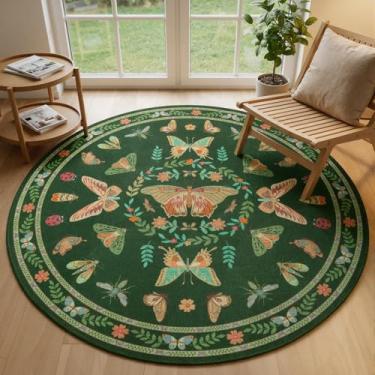 Imagem de Unirea Tapete redondo de área de insetos verde escuro de 1,2 m, tapete circular antiderrapante lavável para entrada, cozinha, quarto, banheiro, berçário, sala de estar, tapetes circulares finos macios