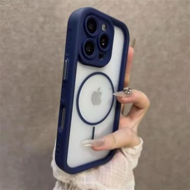 Imagem de Capa magnética fosca para iPhone 16, 15, 14, 13, 12 Pro Max Plus, 11 e 16 Pro com dissipação de calor e carregamento translúcido, azul, para iPhone 13 Pro.