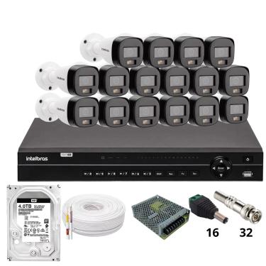 Imagem de Kit 16 Câmeras Intelbras 1120b Full Color Dvr Intelbras Mhdx 1232 Hd 4tb