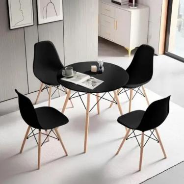 Imagem de Conjunto de Mesa Redonda 80cm com 4 Cadeiras Eiffel Preto