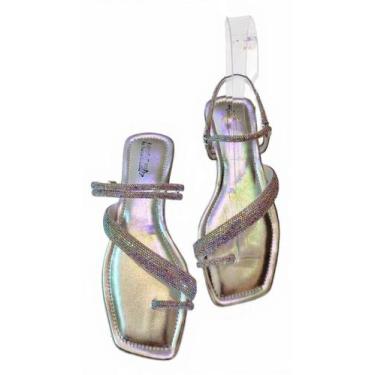 Imagem de sandalia rasteira feminina dedo luxo festas strass brilho glamourosa l