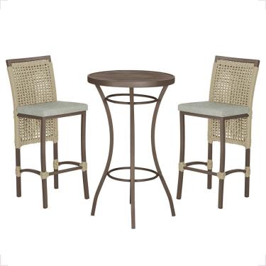 Imagem de Mesa Bistrô 2 Banquetas Roma Marrom Corda Náutica 3 Trama Rami