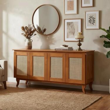 Imagem de Buffet Aparador Tela 4 Portas Madeira Deltan Castanho