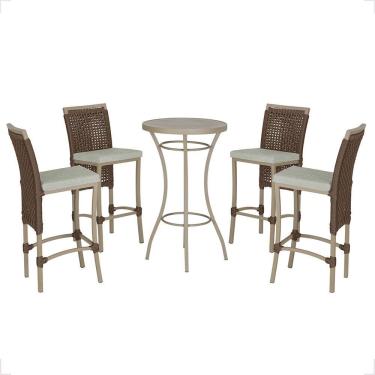 Imagem de Mesa Bistrô Com 4 Banquetas Roma Fendi Corda Náutica 3 Trama Marrom