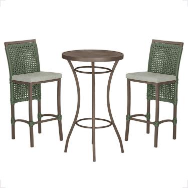 Imagem de Mesa Bistrô 2 Banquetas Roma Marrom Corda Náutica 3 Trama Verde