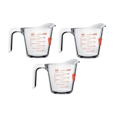 Imagem de Kit 3 Jarras Medidoras Vidro Medidas 250ml Copo Dosador Alça - Nadir F