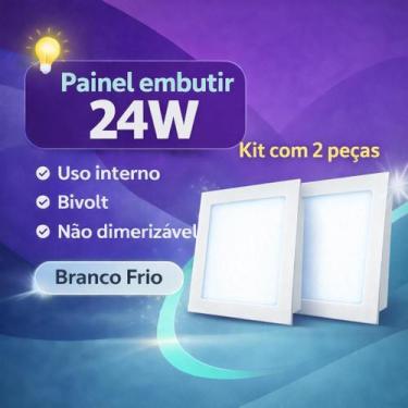 Imagem de Kit 02 Painel Plafon Led de Embutir 24w Quadrado Branco Frio - LUXOR S