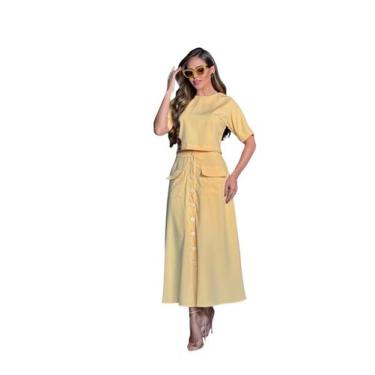 Imagem de Saia Longa Godê E Blusa Conjunto Feminino Crepe Jade - FIA MODAS, Amar