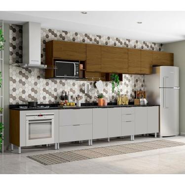 Imagem de Cozinha Completa Bartira Rubi com 10 Portas, 5 Gavetas e 6 Prateleiras - 360,4cm de largura - Grapia Platinum