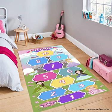 Imagem de Tapete Amarelinha Princesa Infantil Ilustrado Criança Lona