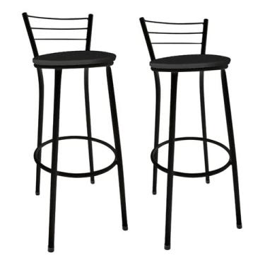 Imagem de Kit 2 Banqueta Alta Para Balcão Cozinha Com Assento Almofada Preta