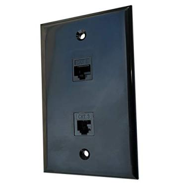 Imagem de BOPLAT Placa de parede para tomada de telefone Ethernet preta - Entrada única CAT6 RJ45 e RJ11 CAT3 para cabo Ethernet CAT7/CAT6/CAT5e e linha de telefone