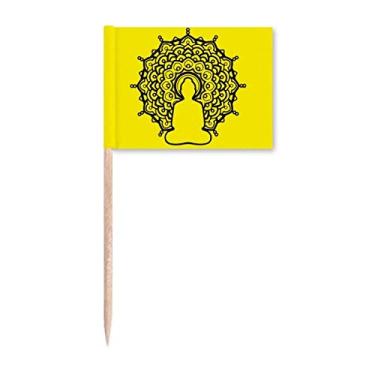 Imagem de Blessing Meditação Sentada Flor Roda Dente Bandeiras Marcador Topper Decoração de Festa