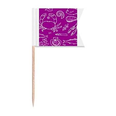 Imagem de Bandeiras de palito de dente para comida de frutos do mar aquáticos com marcação de etiquetas para bolo de festa e prato de queijo