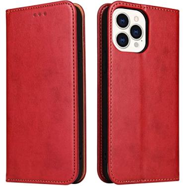 Imagem de TONECY Capa carteira para iPhone 14/14 Plus/14 Pro/14 Pro Max, capa de telefone de couro flip com slots de cartão suporte capa protetora de fechamento magnético forte (cor: vermelho, tamanho: 14Pro)