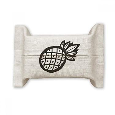 Imagem de Bolsa de linho de algodão para lenços faciais com desenho de frutas e desenho de linha de abacaxi preto