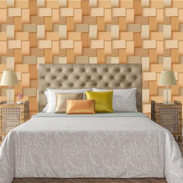 Imagem de Papel De Parede Adesivo Bloco 3D De Madeira Lavável Cozinha 3 Metros