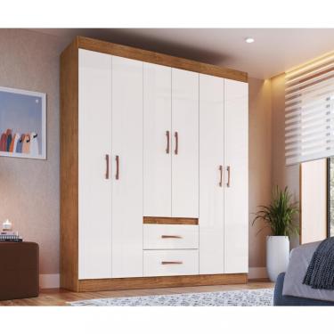 Imagem de Guarda Roupa Solteiro 6 Portas 2 Gavetas Montevideu Doripel - Off White/Nogueira